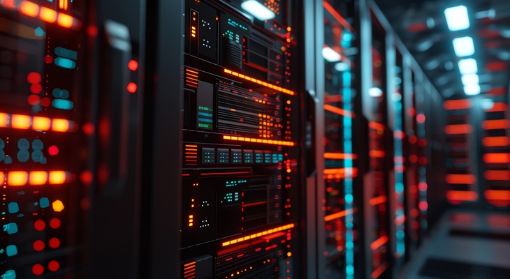 Data center con luci e server, simbolo della sicurezza dei dati personali